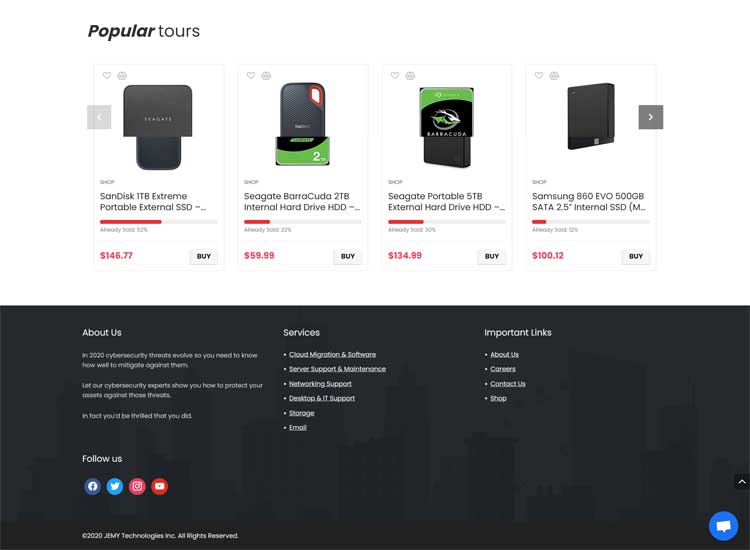 Ecommerce website development for Jemy technologies